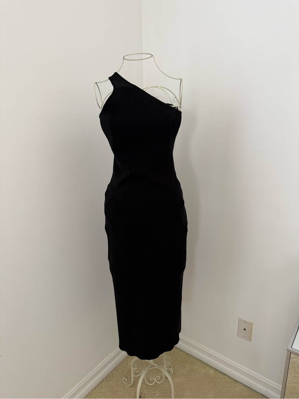 A.L.C. One-Shoulder Black Midi Dress